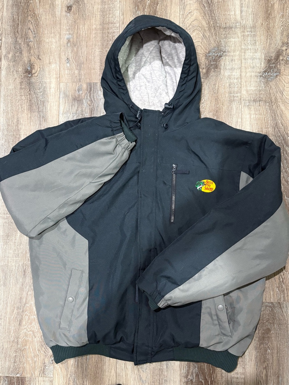 Bass Pro Shops Black and Gray Hooded Insulated  Puffer Jacket